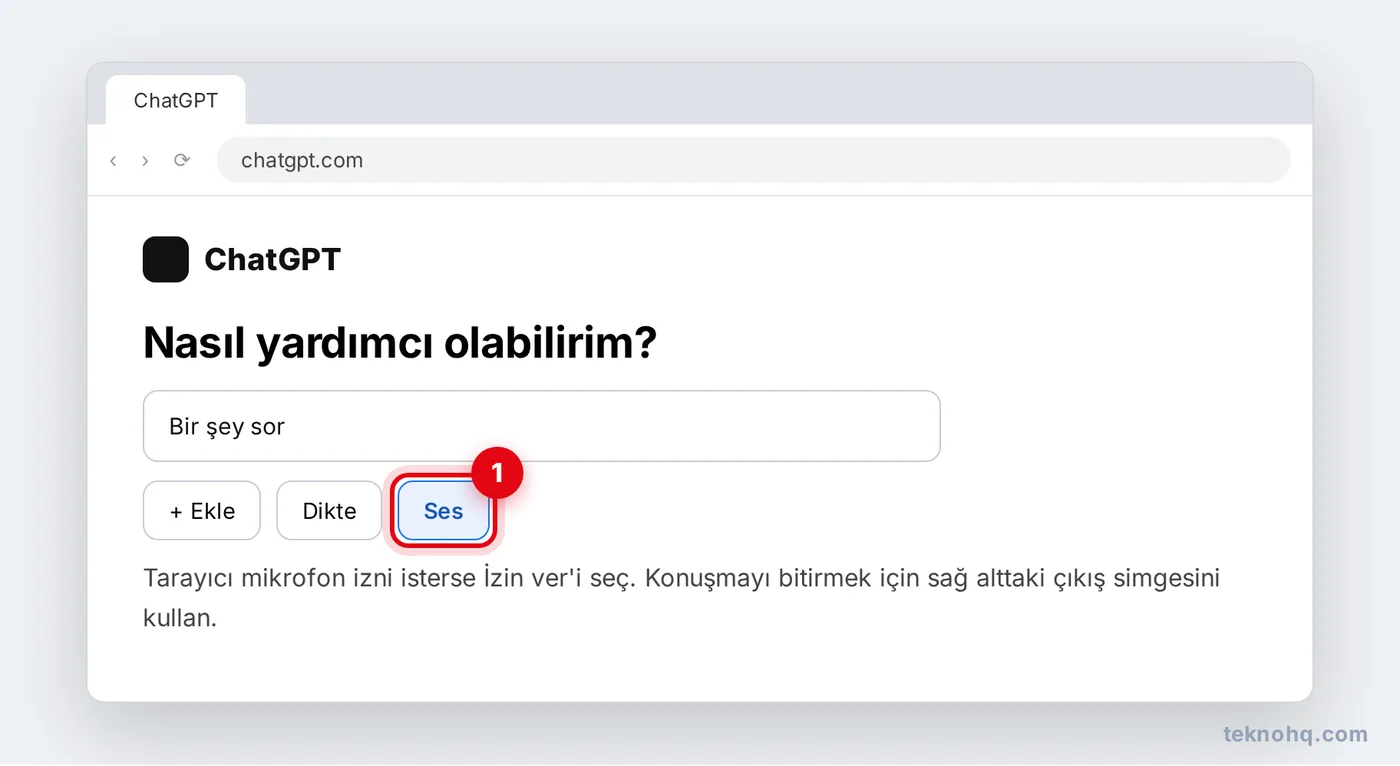 chatgpt.com'da mesaj kutusunun yanındaki Ses düğmesi