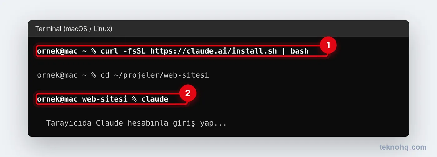 macOS terminalinde Claude Code kurulumu ve ilk çalıştırma