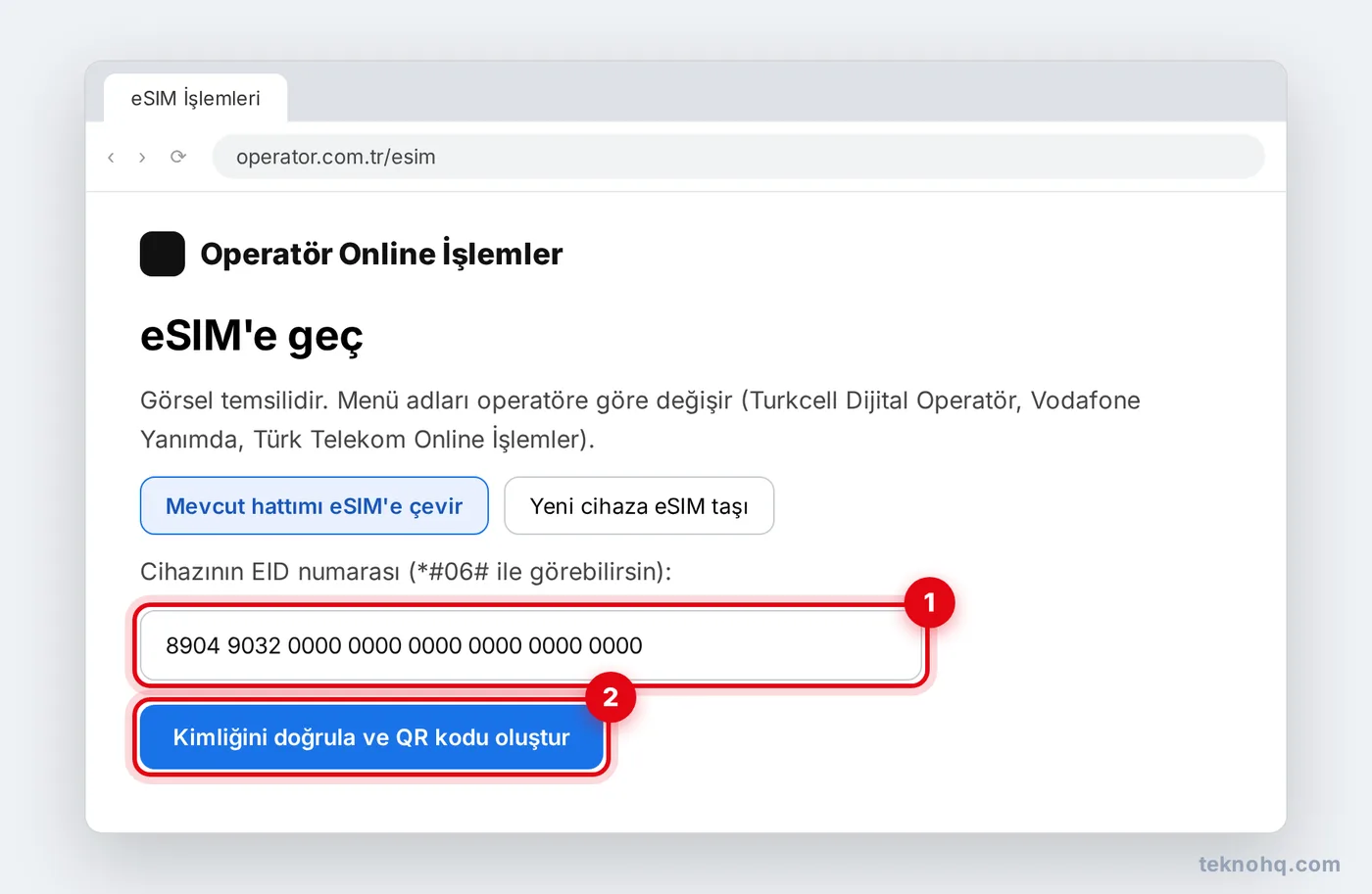 Operatör uygulamasında eSIM'e geçiş ekranı (temsili)