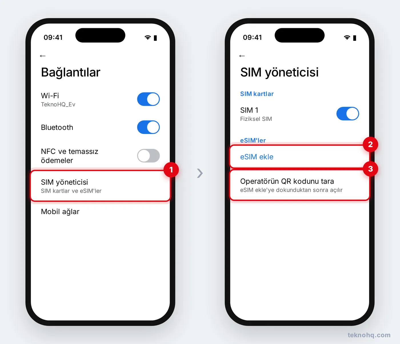 Samsung'da Bağlantılar > SIM yöneticisi > eSIM ekle