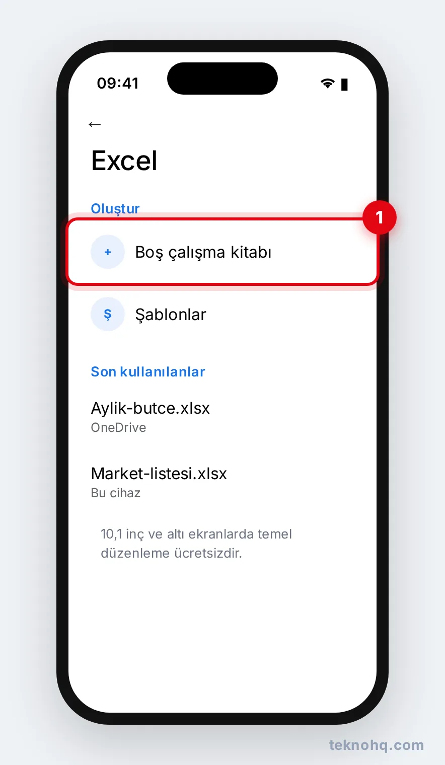 Telefonda Excel uygulamasında yeni çalışma kitabı oluşturma