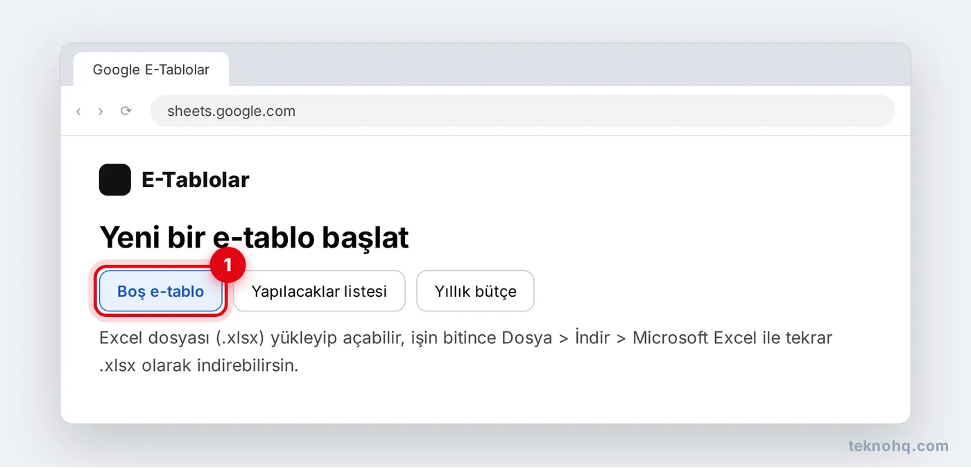 Google E-Tablolar'da boş e-tablo başlatma