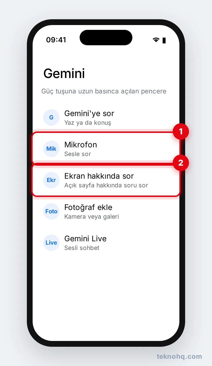 Android'de Gemini'nin ekran üstü penceresi ve seçenekleri