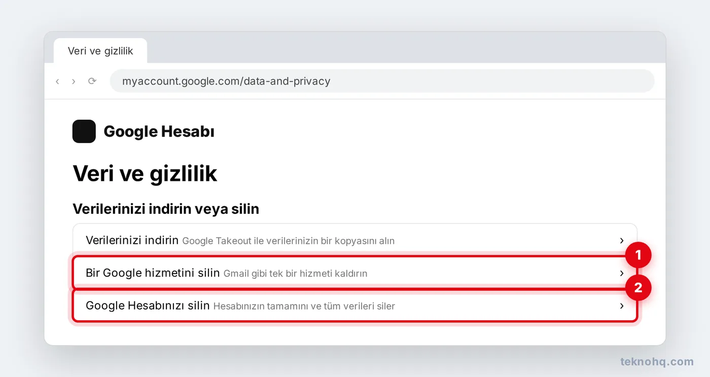 Veri ve gizlilik > Bir Google hizmetini silin