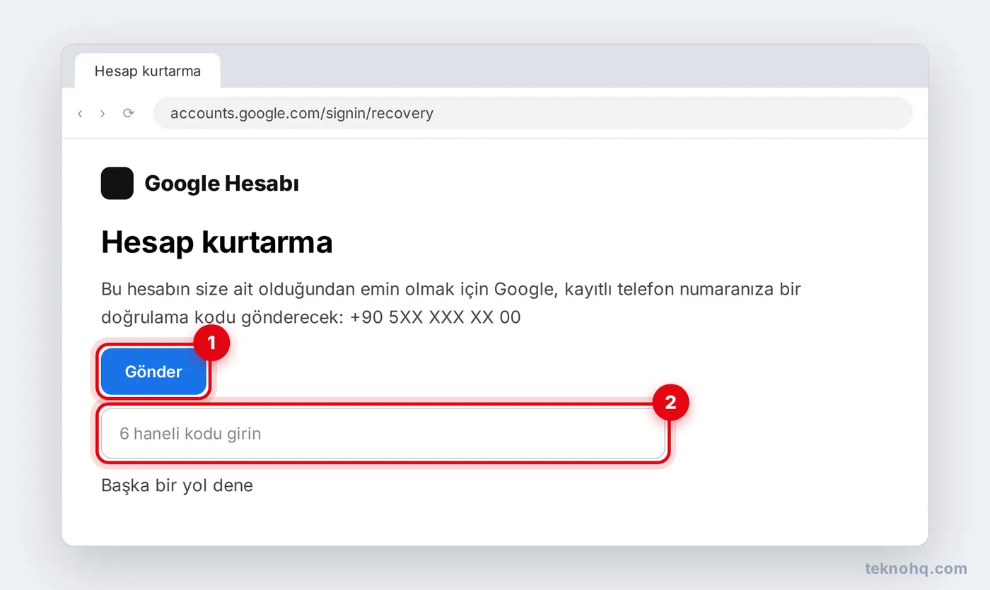 Hesap kurtarma: doğrulama kodunu gönderme ve girme