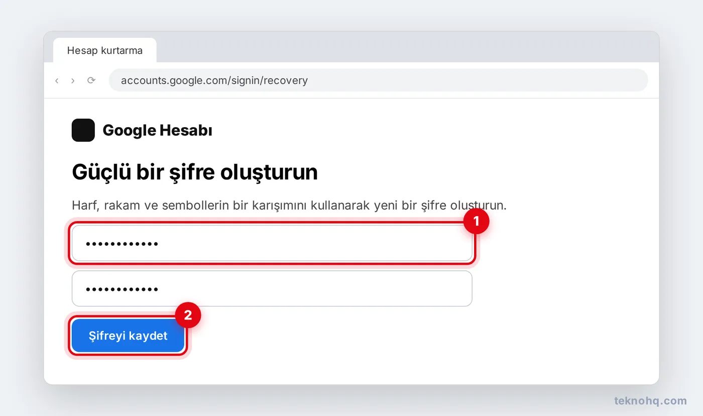 Güçlü bir şifre oluşturun ekranı