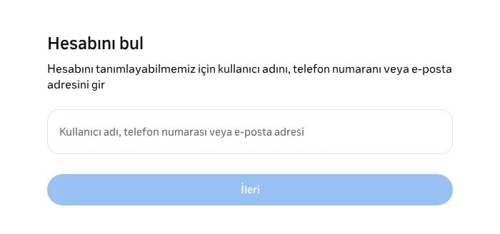 instagram.com/hacked adresinde açılan Hesabını bul sayfası
