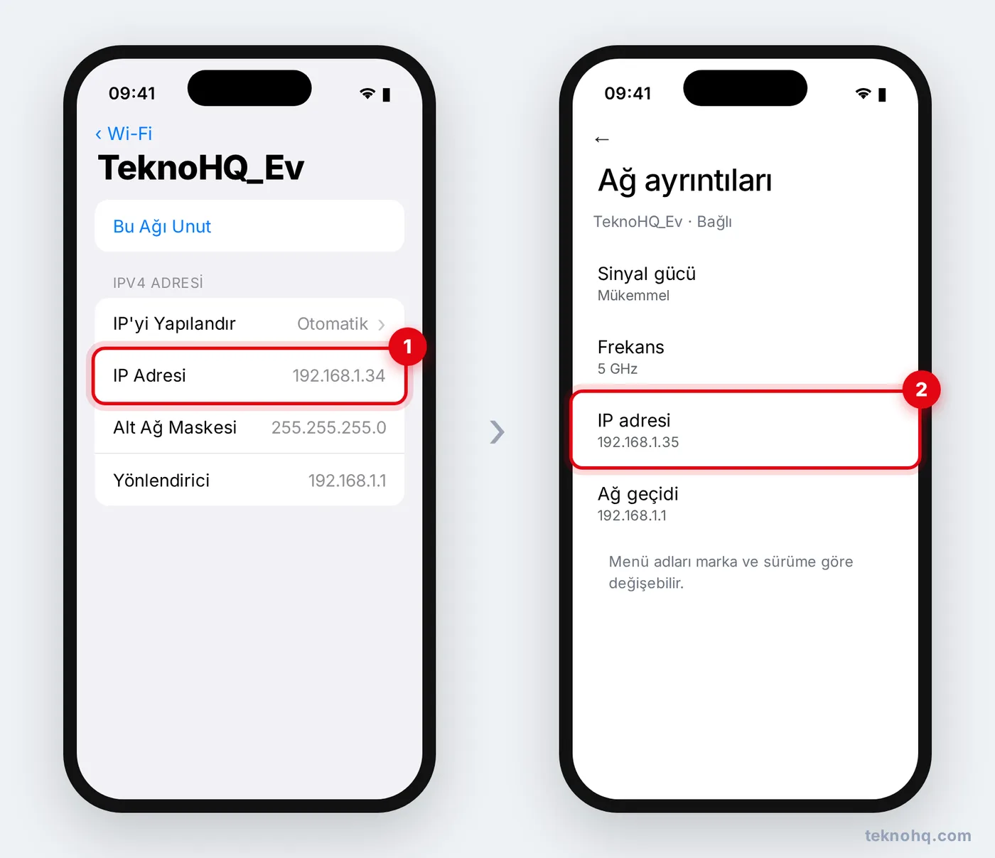 iPhone ve Android'de Wi-Fi ayrıntılarında IP adresi