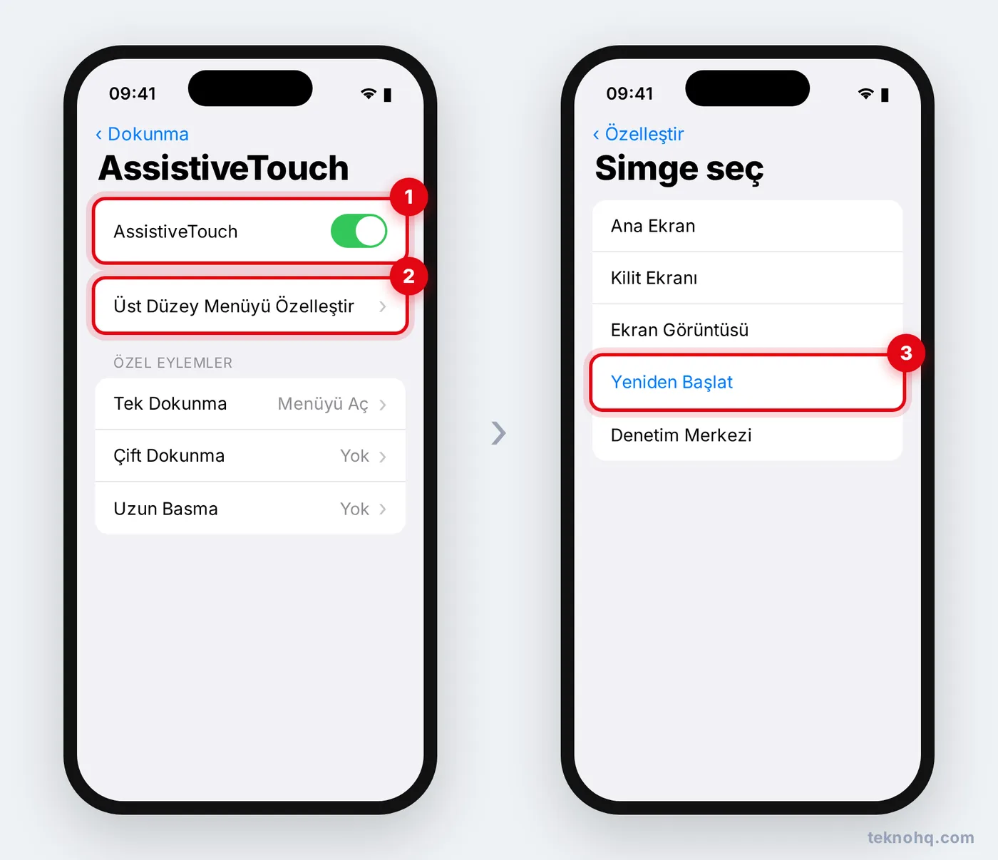 AssistiveTouch menüsüne Yeniden Başlat ekleme
