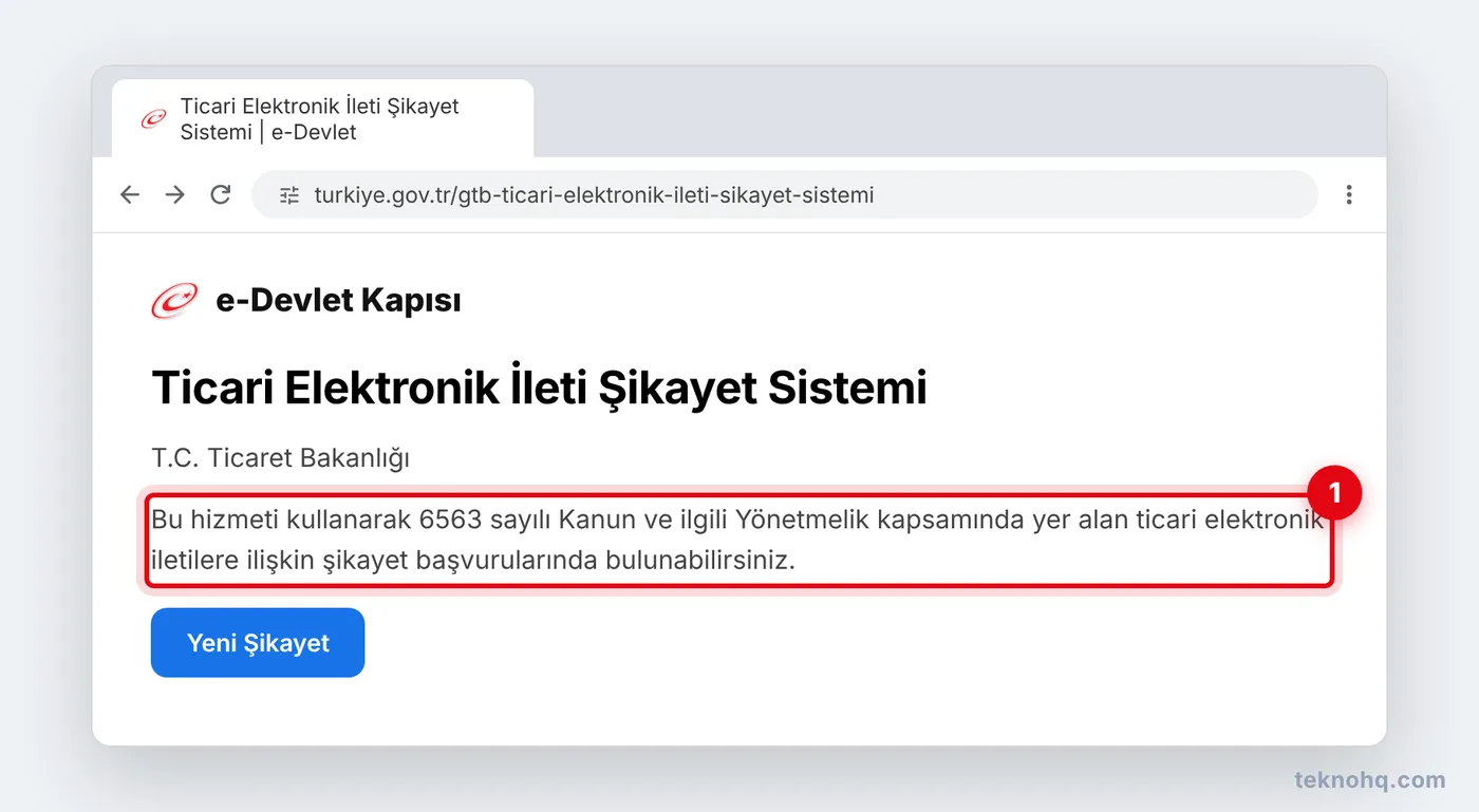 e-Devlet Ticari Elektronik İleti Şikayet Sistemi hizmeti