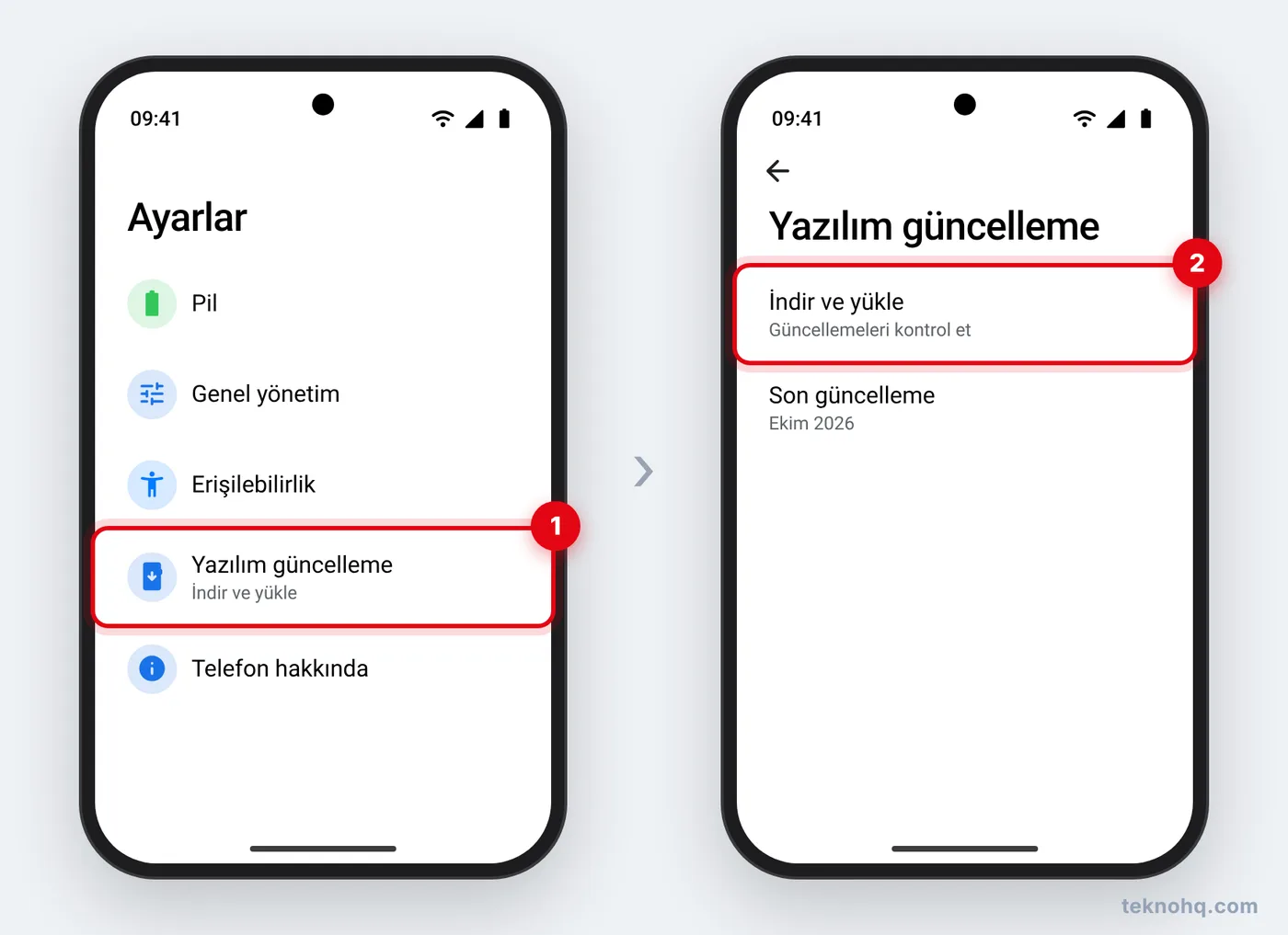 Samsung'da Ayarlar > Yazılım güncelleme > İndir ve yükle