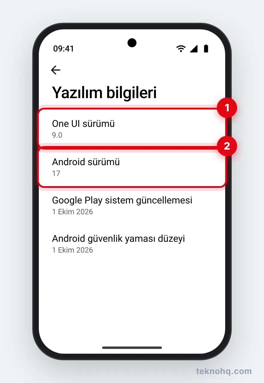 Telefon hakkında > Yazılım bilgileri: One UI sürümü ve Android sürümü
