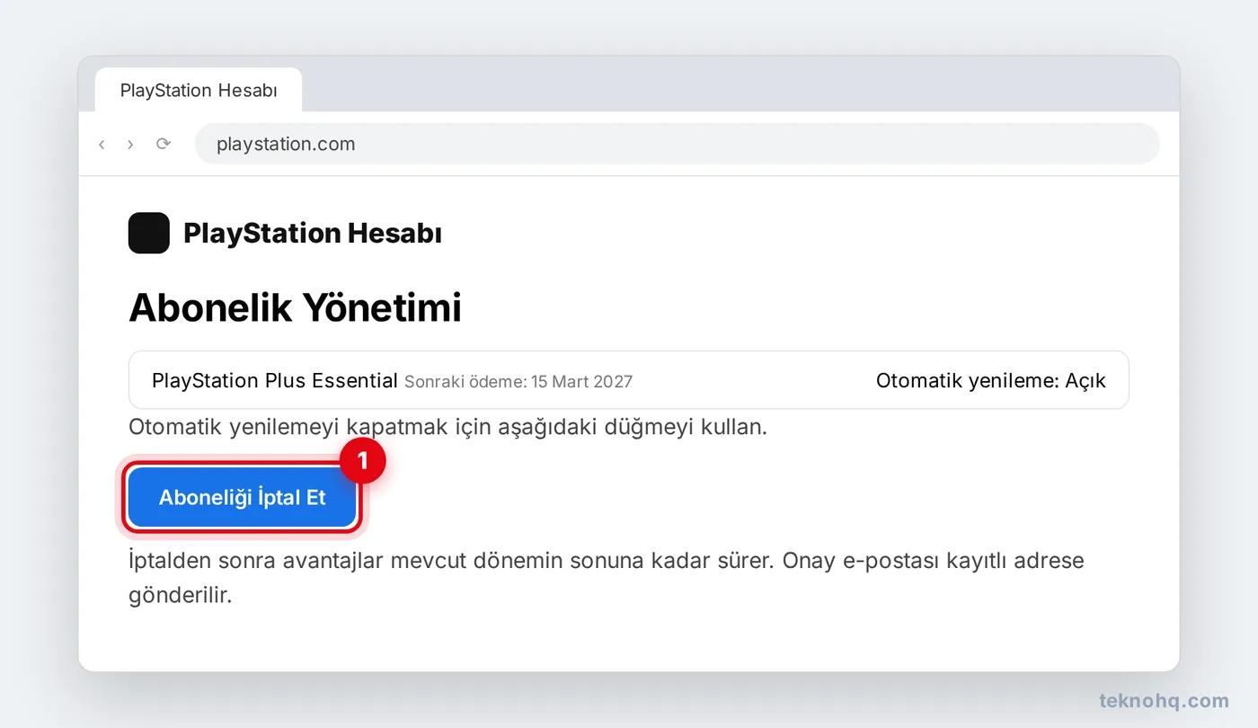 playstation.com Abonelik Yönetimi sayfasında PlayStation Plus iptali