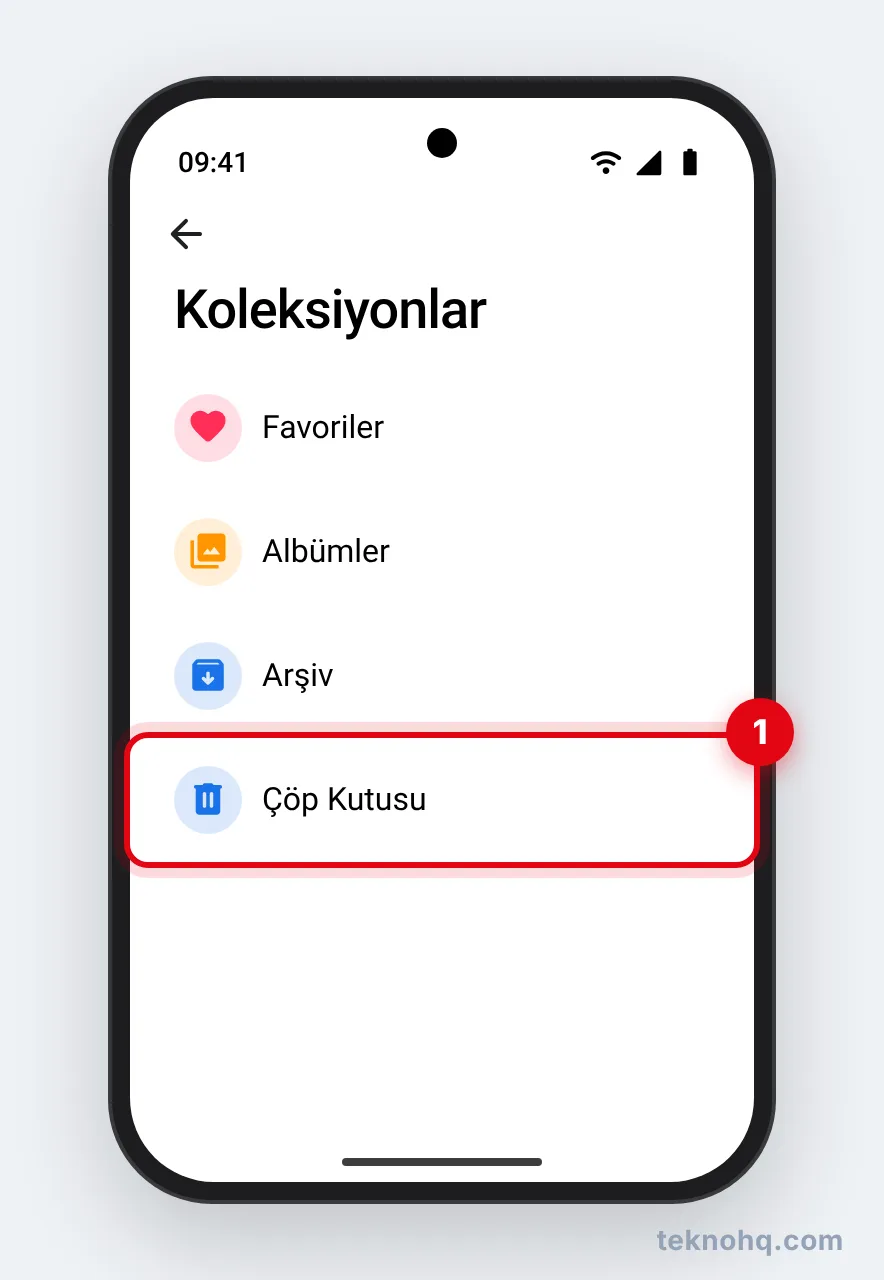 Google Fotoğraflar'da Koleksiyonlar > Çöp Kutusu