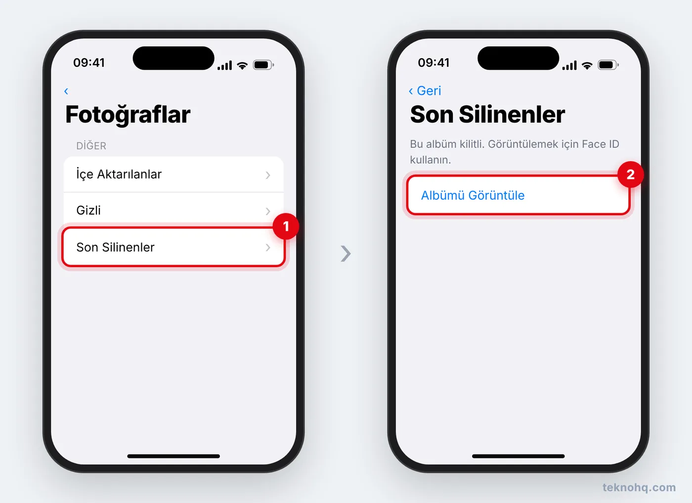 iPhone Fotoğraflar'da Diğer > Son Silinenler albümü