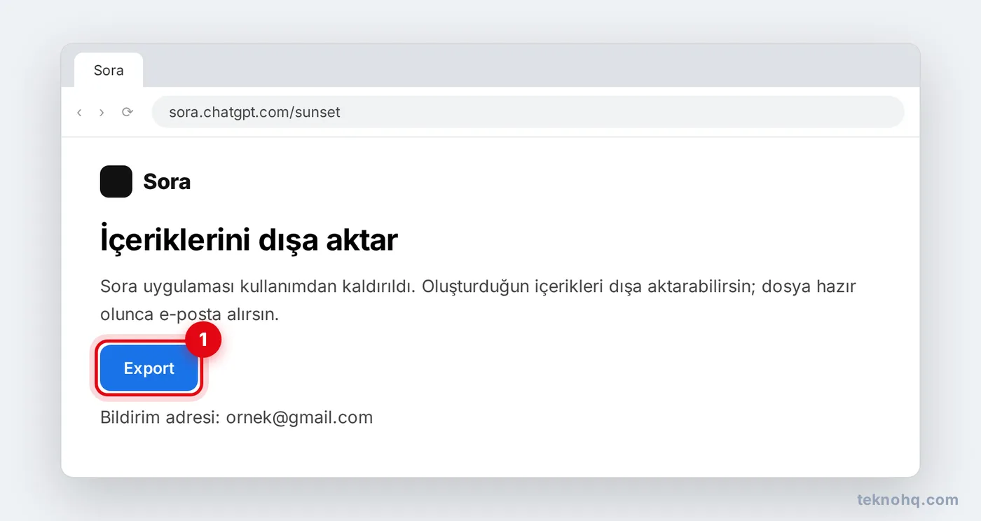 Sora içeriklerini sunset sayfasından dışa aktarma