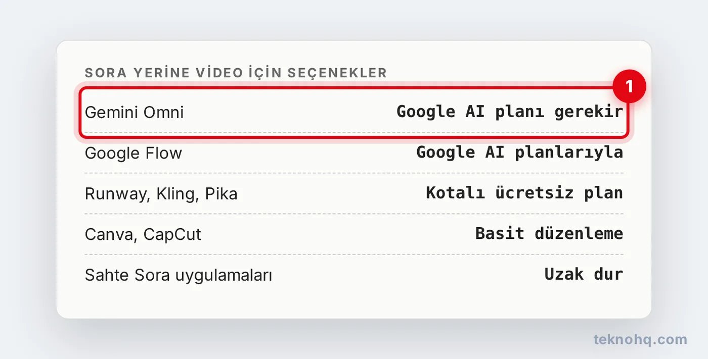 Sora yerine kullanılabilecek video araçları