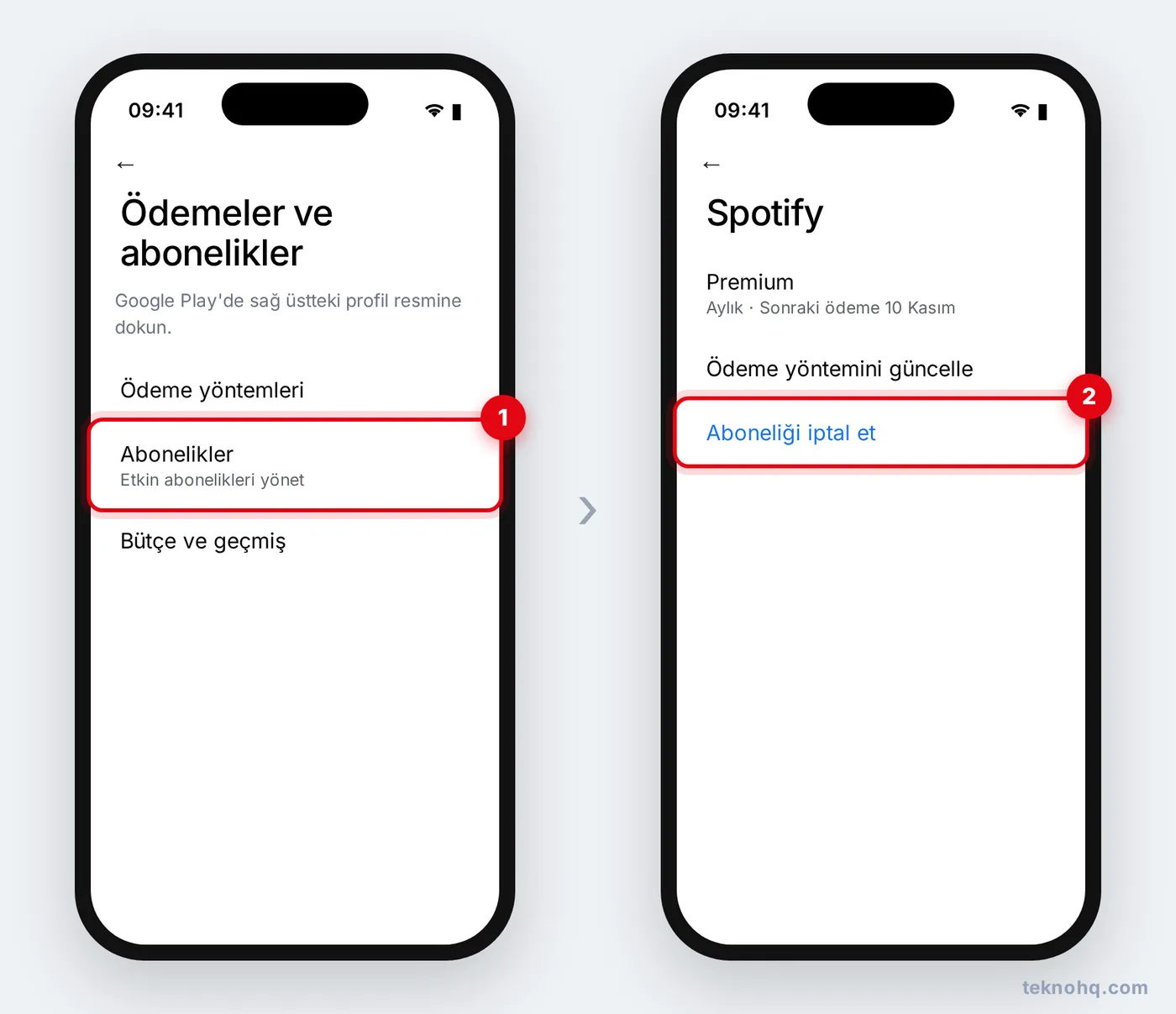 Google Play'de Ödemeler ve abonelikler > Abonelikler > Spotify
