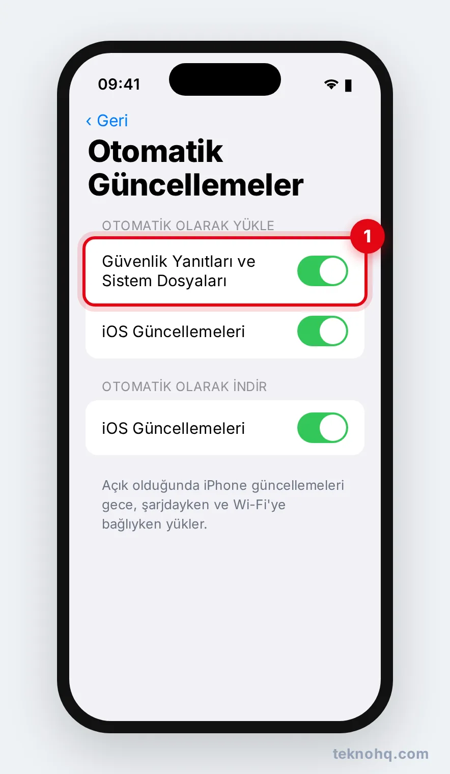 iPhone'da Otomatik Güncellemeler ayarları