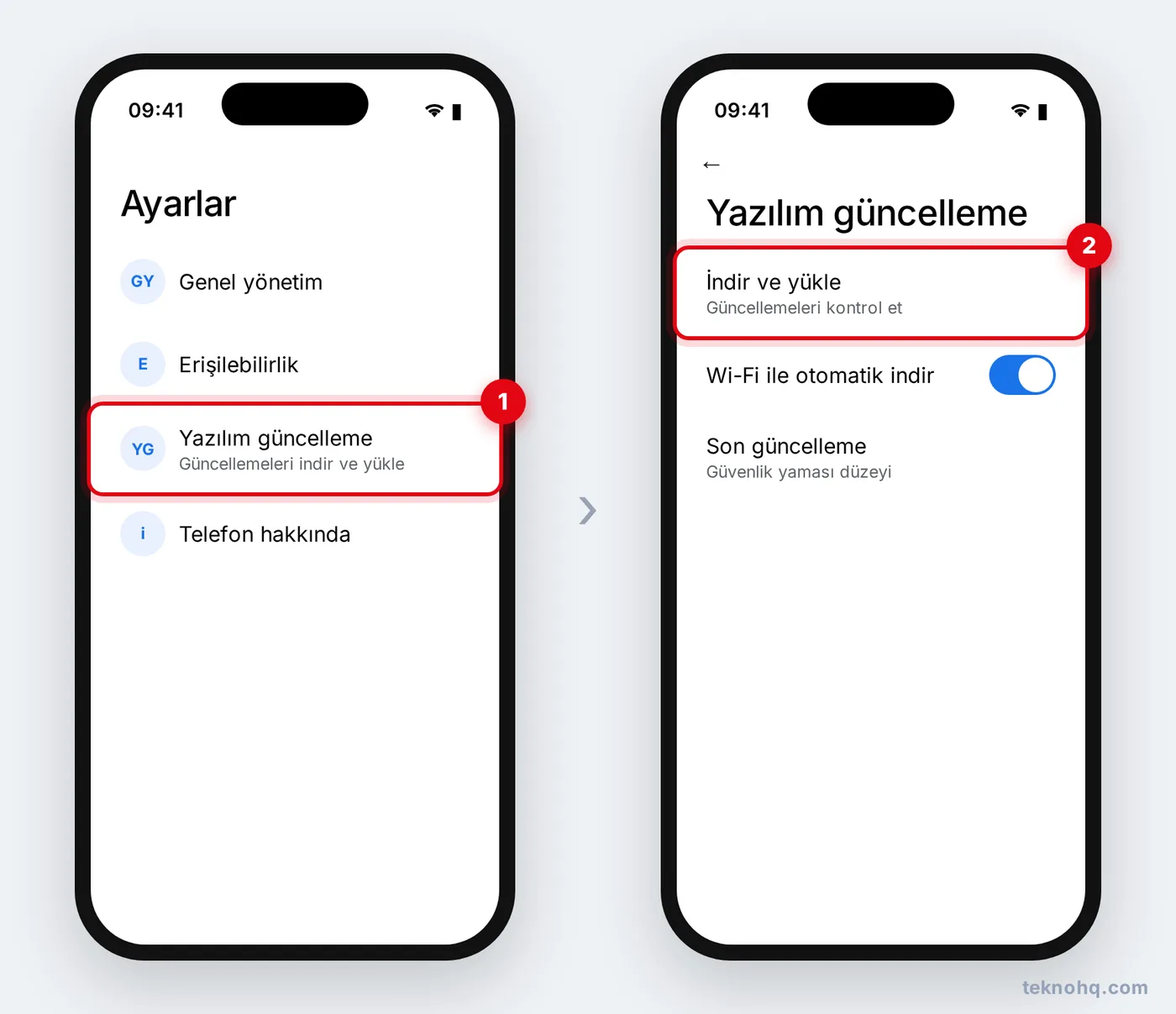 Samsung'da Ayarlar > Yazılım güncelleme > İndir ve yükle