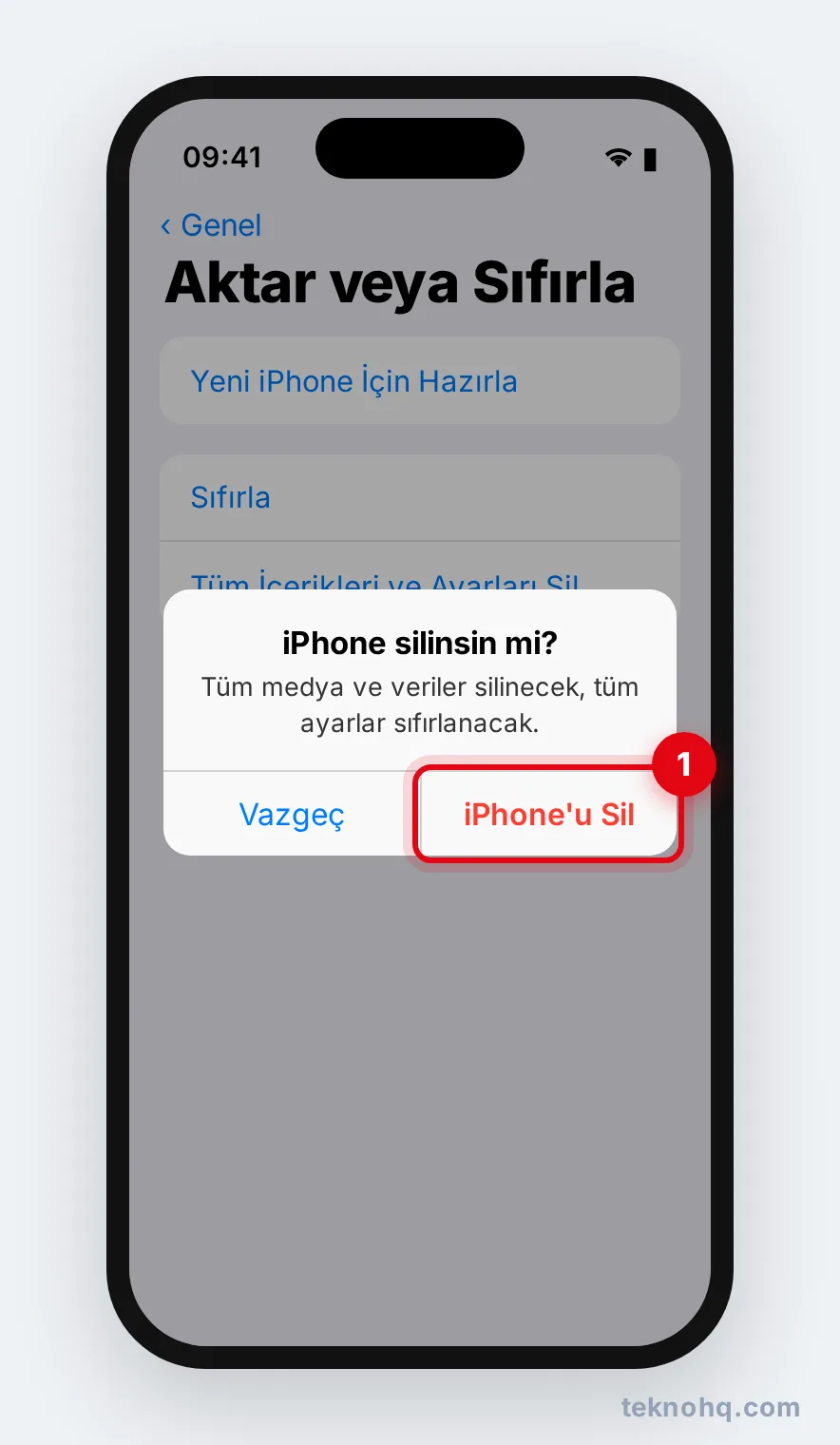 iPhone silinsin mi onay penceresi