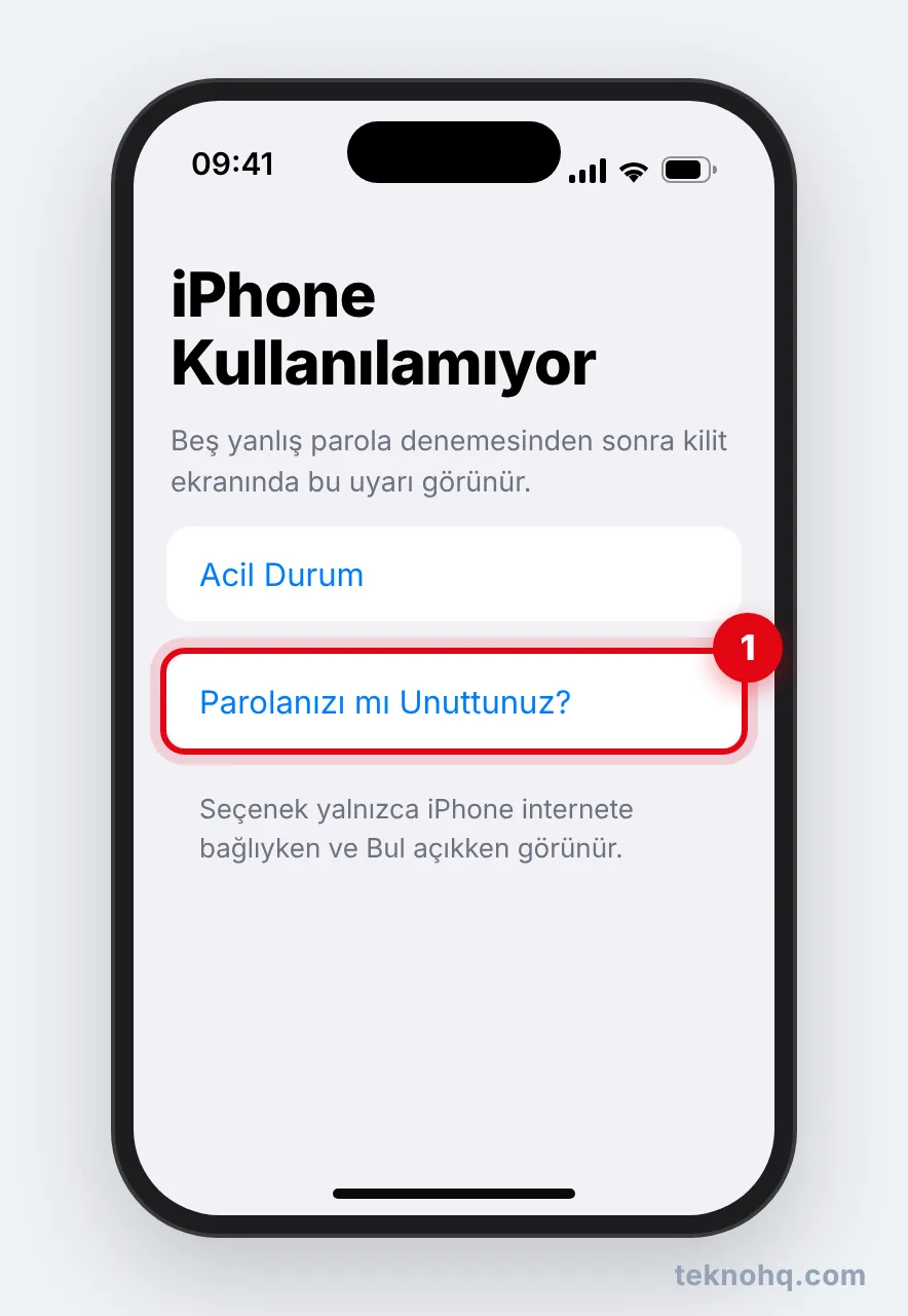 iPhone Kullanılamıyor ekranı ve Parolanızı mı Unuttunuz? seçeneği
