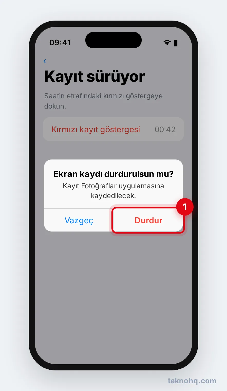iPhone'da ekran kaydını durdurma onayı