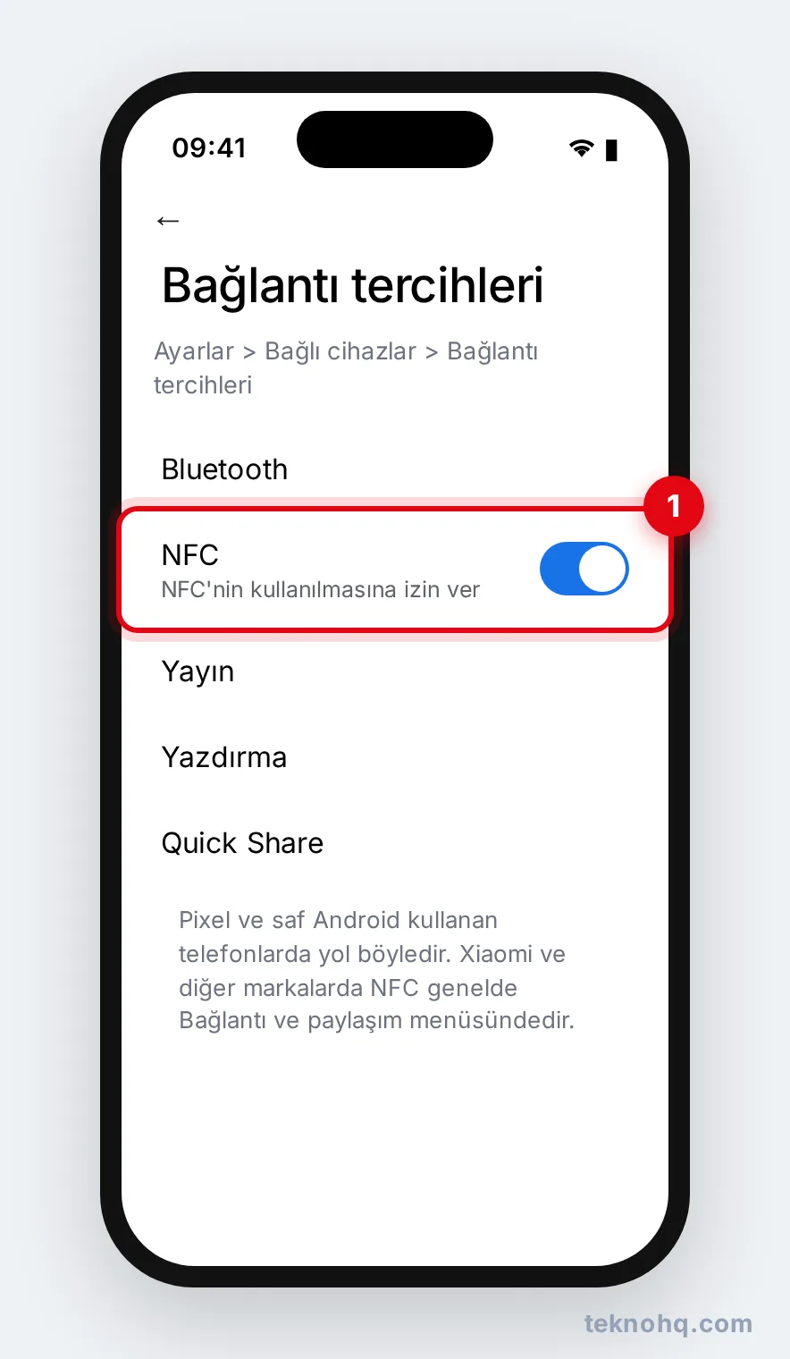 Pixel'de Bağlantı tercihleri > NFC