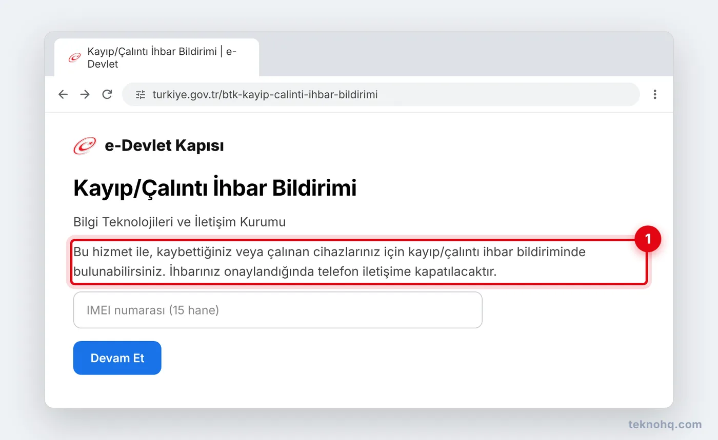 e-Devlet Kayıp/Çalıntı İhbar Bildirimi hizmeti