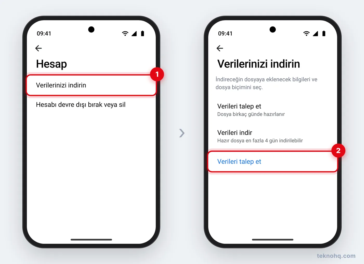 TikTok'ta Hesap > Verilerinizi indirin ekranı