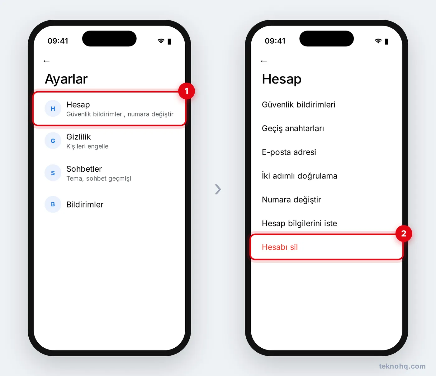 Android'de WhatsApp Ayarlar > Hesap > Hesabı sil