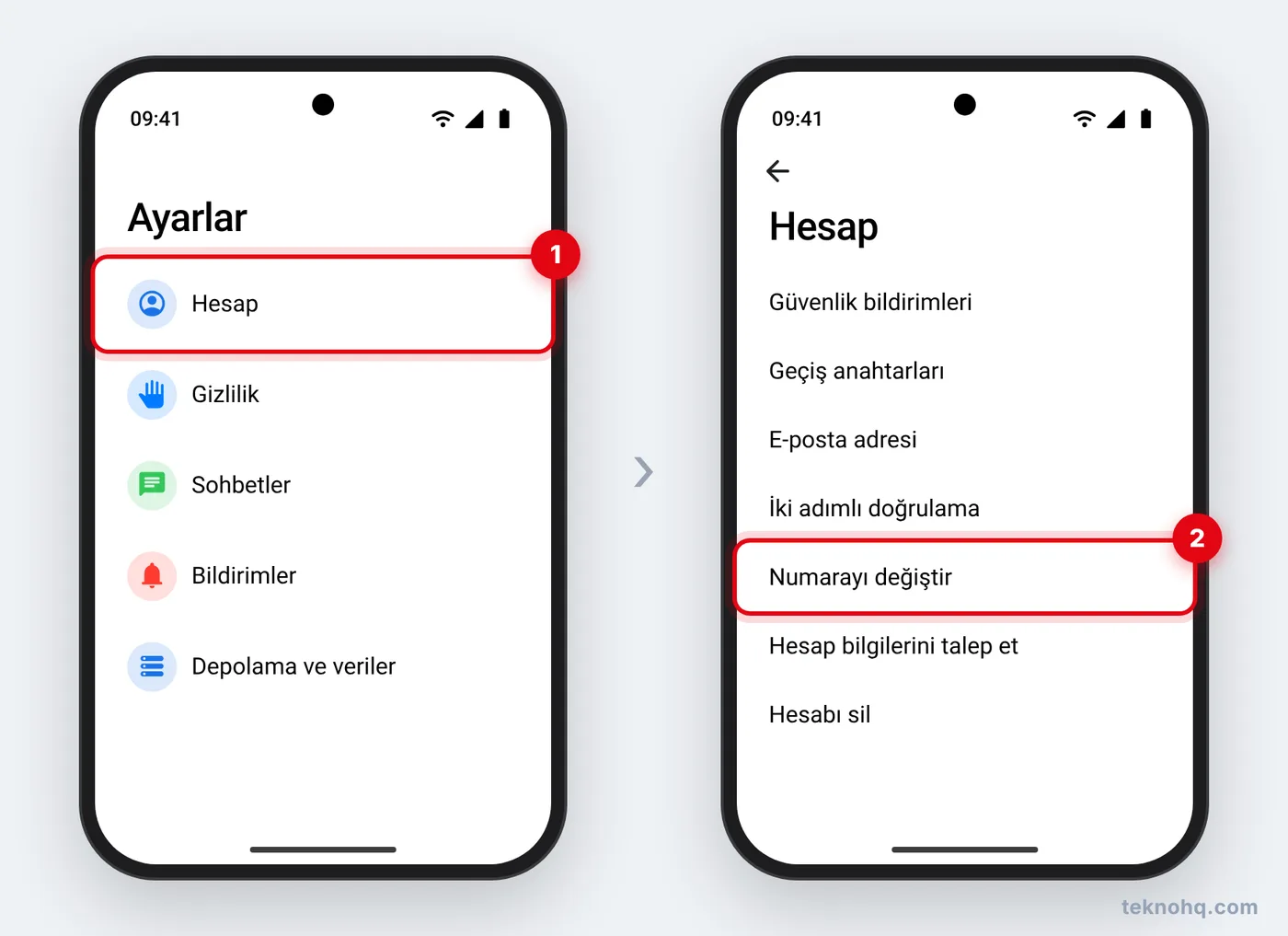 Android'de WhatsApp ⋮ > Ayarlar > Hesap > Numarayı değiştir