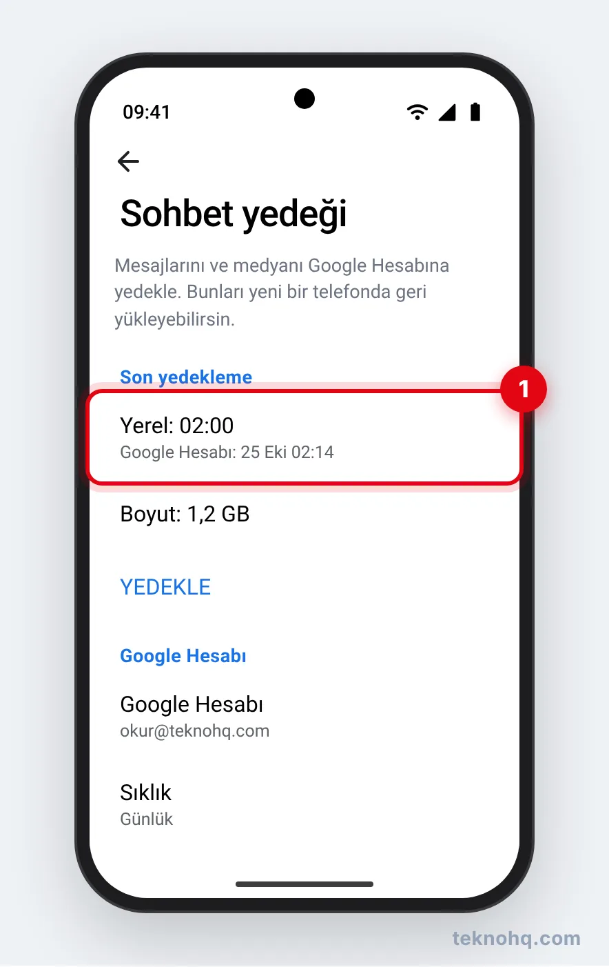 Android'de WhatsApp Sohbet yedeği ekranında son yedekleme tarihi