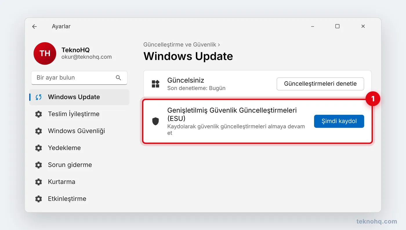 Windows 10'da Windows Update sayfasında Şimdi kaydol