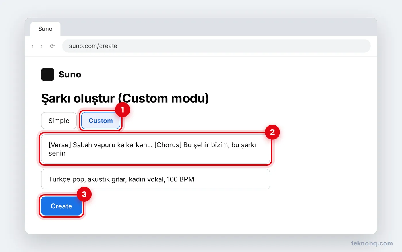 Suno'da Custom modunda Türkçe söz ve müzik tarzı girme