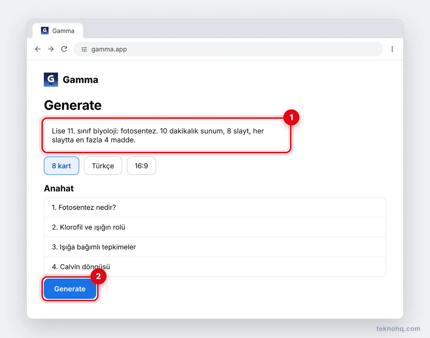 Gamma'da istem ve anahat ekranı