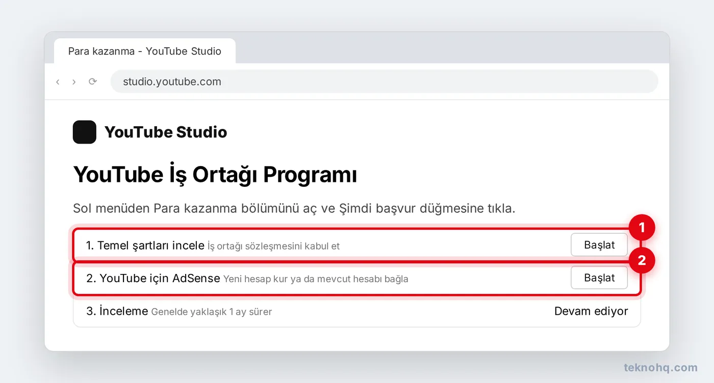 YouTube Studio'da İş Ortağı Programı başvuru adımları